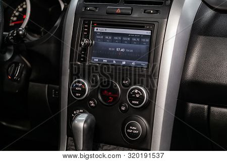 Novosibirsk, Russia - August 19, 2019:  Suzuki Grand Vitara, Luxury Car Interior - Steering Wheel, S