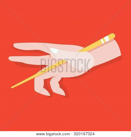 Hand Hold Chinese Or Japanese Chopsticks. Eating Asian Food