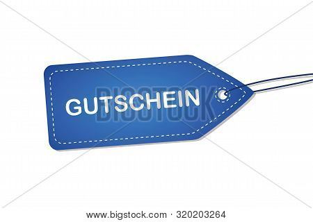 Blue Label With German Word For Voucher Vector Illustration Eps10