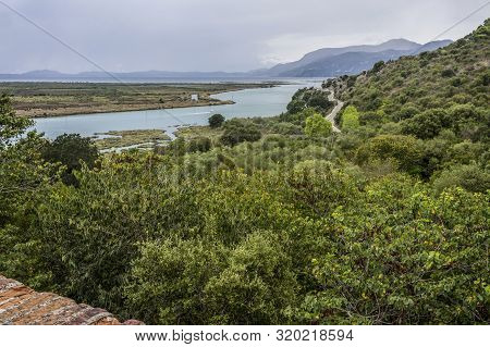Panoramic View Over The Vivari Channel And The Ionian Sea. Butrint National Park