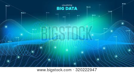 3d Big Data. Glow Statistic Illustration. Matrix Design. Analysis Big Data. Blue Virtual System. Fut