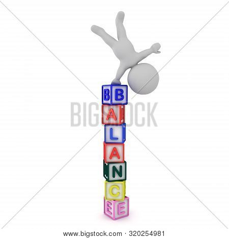 3D Character Doing A Handstand On Letters Spelling Balance