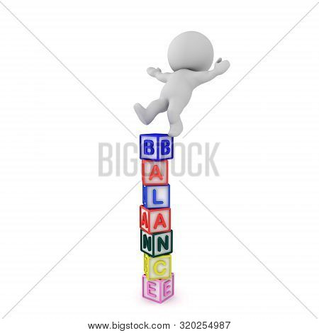 3D Character Falling Off Letter Blocks Saying Balance