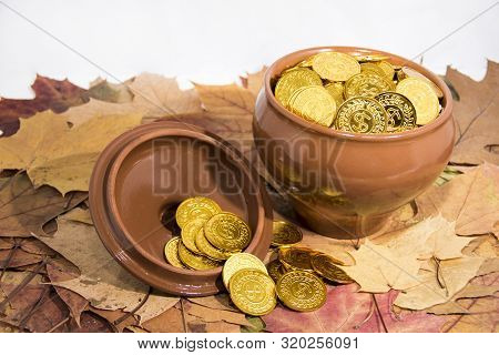 Autumn Yellow Leaves In Nature Abstraction. Abstract Photo
