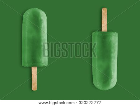 Double Mint Ice Lolly On Green Background