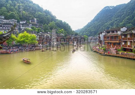 Fenghuang, China.  September 13, 2015. Buildings Surround Both Sides Of The Tuo Jiang River In Fengh