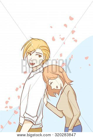 Couple Walking, Laugh, Smiling Playing With Each Other Romantic Sweet Pastel Background Is Pink Flow