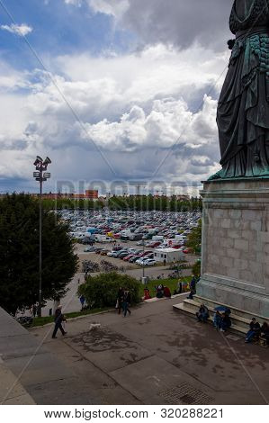 Theresienwiese, Munich, Germany, 2019 April 27: View Over The Jumble Sale, Flea Market In Bavaria At