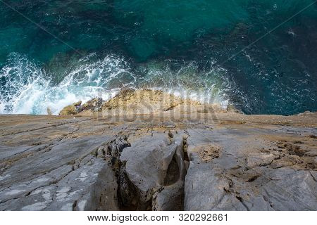 View Above Sea From A Cliff, Concept Fear To Fall, Location Bufones De Pria, Asturias, Spain