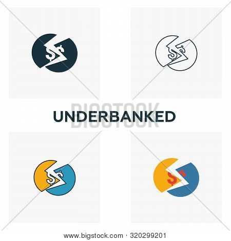Underbanked Icon Set. Four Elements In Diferent Styles From Fintech Icons Collection. Creative Under