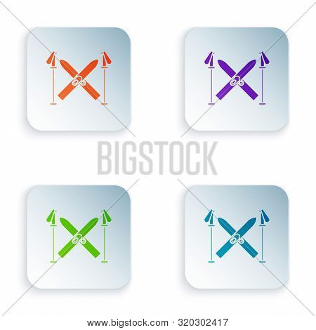 Color Ski And Sticks Icon Isolated On White Background. Extreme Sport. Skiing Equipment. Winter Spor