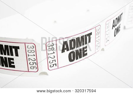 A Macro Or Close-up Shot Of A Strip Of Generic White Sequentially Numbered Admittance Paper Ticket.
