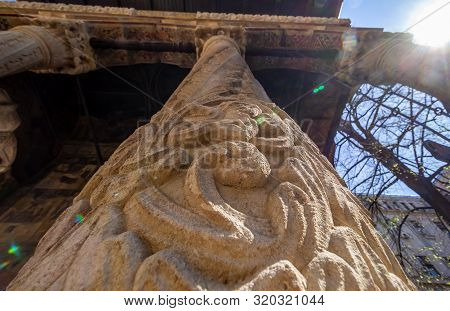 Bucharest, Romania - March 25, 2019: The Church Of Stavropoleos Monastery, Built Between 1724 By Arc