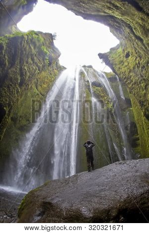 Gljufrabui Waterfall In Iceland, In The Valley Of The Rocks