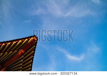 Detail Of The Roof Of A Historical Korean Building In Chinhae South Korea.
