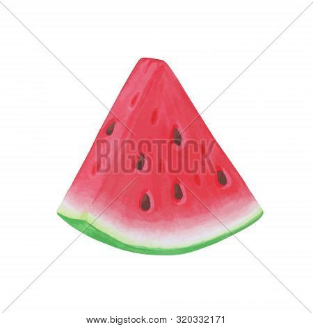 Slice Of Watermelon On White Background, Summer Fruit, Vector Illustration. Design For Greeting Card