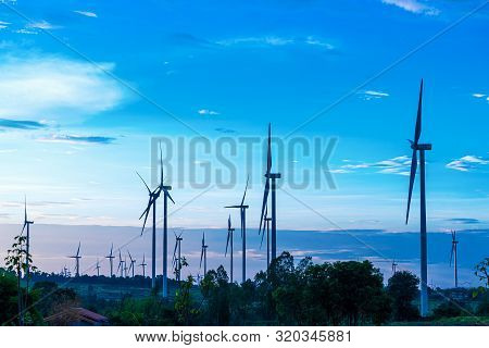 Landscape Of Farm Big Wind Turbines Which Alternative Energy Innovation For Production Electricity E