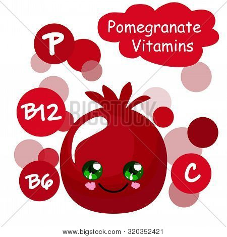 Pomegranate Character. The Benefits Of Fruit. Healthy Food. Vitamins And Minerals