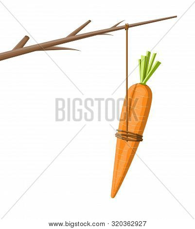 Carrot On A Stick. Motivation, Stimulus, Incentive And Reaching Goal Concept Metaphor. Fishing Woode