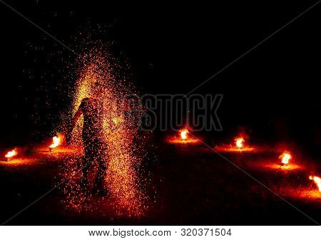 Firestarter Performing Amazing Fire Show At Koh Samed Samet Island Thailand