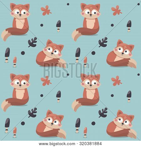 Seamless Autumn Pattern With Fox, Leaves, Wild