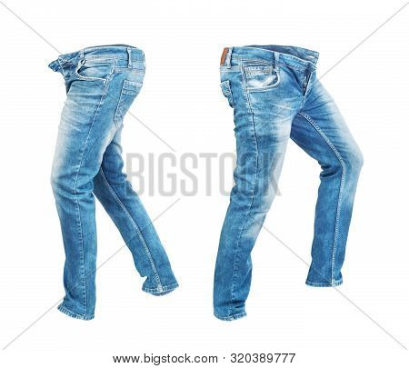 Blank Jeans Pants Leftside And Rightside Isolated On A White Background