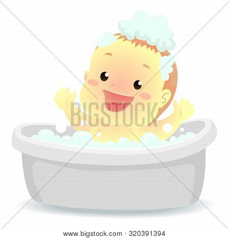Vector Illustration Of A Baby Taking A Bath On Bath Tub