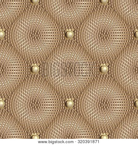 Dotted Waffle 3d Quilt Vector Seamless Pattern. Surface Textured Quilted Backgrond. Geometric Orname