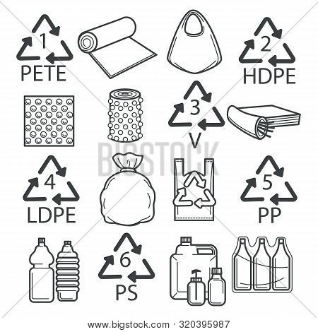 Recycling Symbols, Plastic Packaging Or Wrapping Isolated Icons
