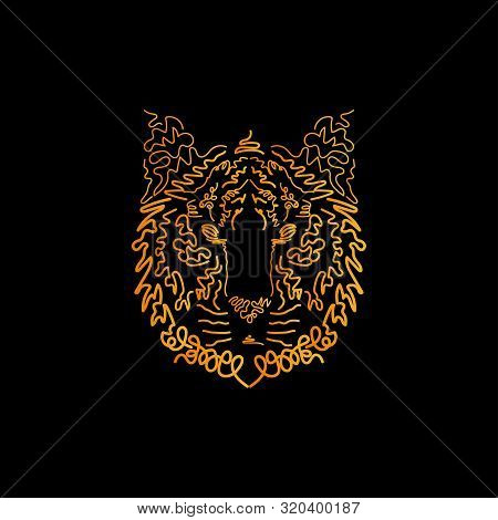 Illustration Of A Tiger Head For Print Design. Hand Drawing Art