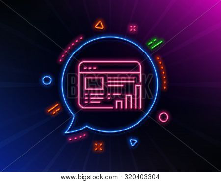 Web Report Line Icon. Neon Laser Lights. Column Graph Sign. Growth Diagram Symbol. Glow Laser Speech