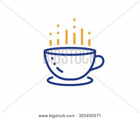 Hot Tea Drink Sign. Coffee Cup Line Icon. Hotel Service Symbol. Colorful Outline Concept. Blue And O