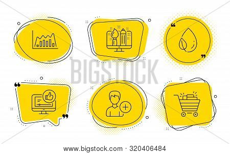 Like Video, Infographic Graph And Shopping Cart Signs. Chat Bubbles. Leaf Dew, Add Person And Creati