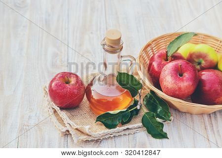 Apple Cider Vinegar In A Bottle. Selective Focus.