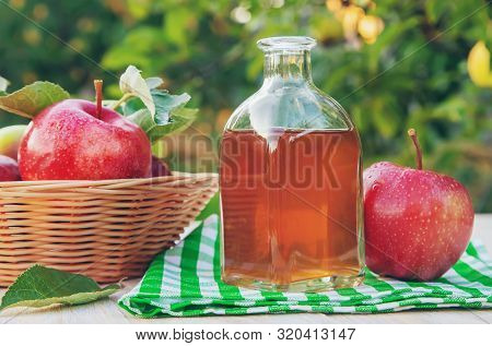 Apple Cider Vinegar In A Bottle. Selective Focus.