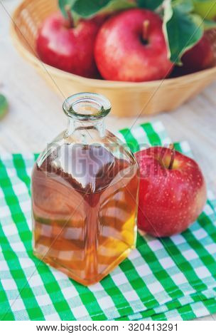 Apple Cider Vinegar In A Bottle. Selective Focus.