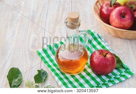 Apple Cider Vinegar In A Bottle. Selective Focus.
