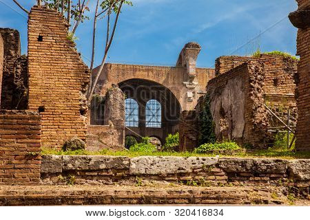 Rome, Italy - April, 2018: The Basilica Of Maxentius And Constantine In The Roman Forum In Rome