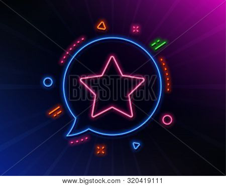 Star Line Icon. Neon Laser Lights. Best Rank Sign. Bookmark Or Favorite Symbol. Glow Laser Speech Bu