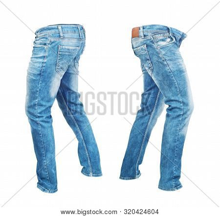 Blank Jeans Pants Leftside And Rightside Isolated On A White Background
