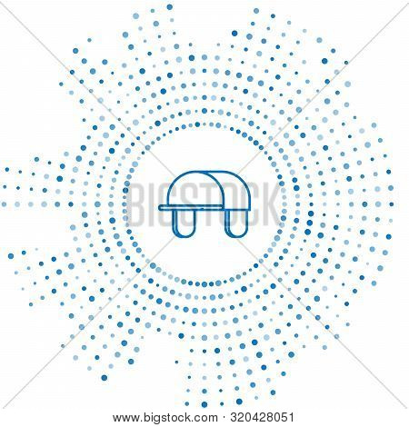 Blue Line Hunter Hat Icon Isolated On White Background. Plaid Winter Hat. Abstract Circle Random Dot