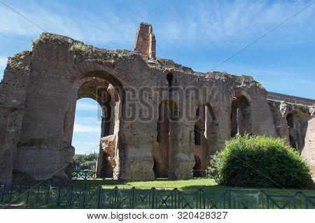 Italy, Rome - April 17 2017: The View Of Ancient Roman Ruins Domus Severiana At The Palatine Hill On