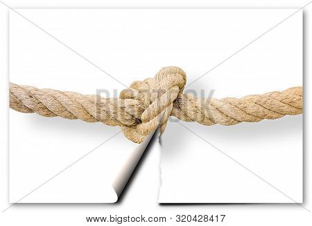 Cut The Gordian Knot - Problem Solving Concept Image With A Ripped Photo Of A Knot.