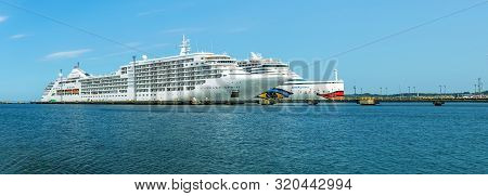 Tallinn / Estonia - September 02, 2019: Cruise Ships Silver Spirit And Aidaprima Docked In Vanasadam
