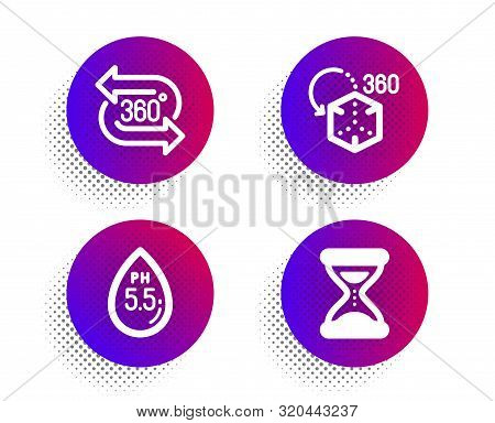 Ph Neutral, Augmented Reality And 360 Degree Icons Simple Set. Halftone Dots Button. Time Sign. Wate