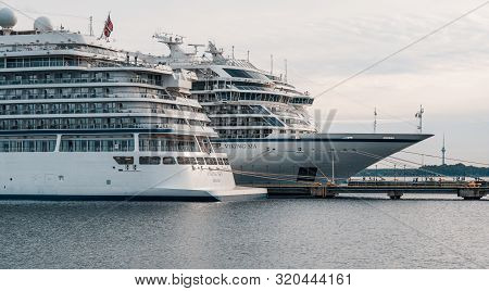 Tallinn / Estonia - September 4, 2019: Cruise Ships Mv Viking Sky And Mv Viking Sea Of The Viking Oc