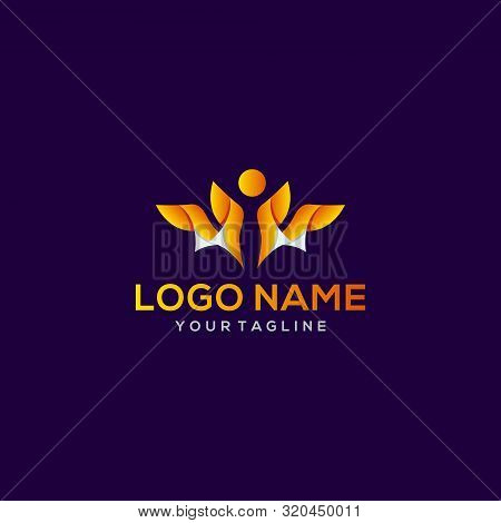 Abstract Business People Logo Design Vector Isolated On Blue Background