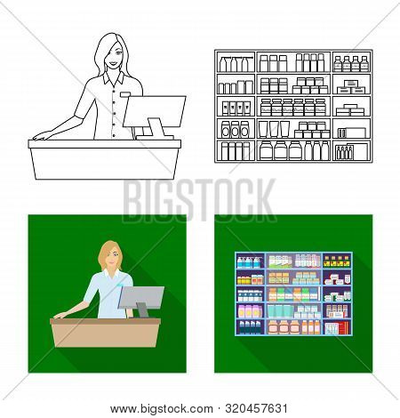 Isolated Object Of Retail And Healthcare Logo. Set Of Retail And Wellness Vector Icon For Stock.