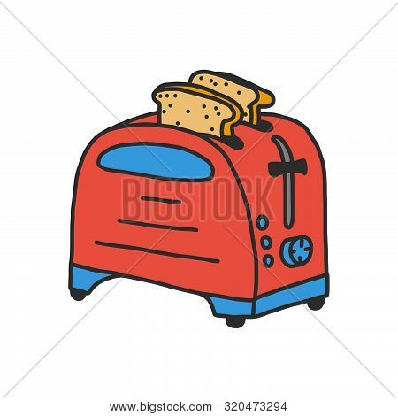 Toaster With Toast Isolated On Hand Draw Style Vector Illustration