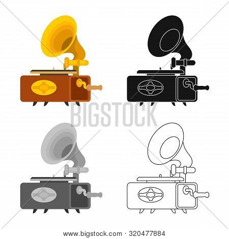 Isolated Object Of Gramophone And Music Sign. Collection Of Gramophone And Record Stock Symbol For W